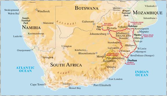 Karte mit Reiseroute Rundreise ab/bis Pretoria